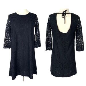 JACK by BB Dakota Black Lace Open Back Tie Mini Dress NWT